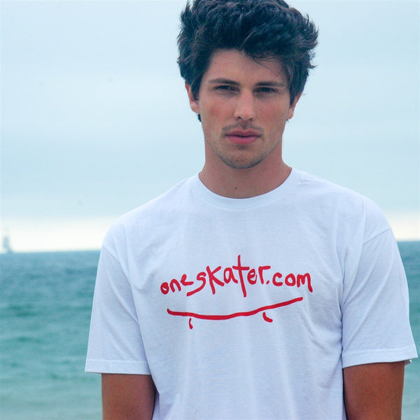 OneSkater Red and White and ... fitted white T shirt